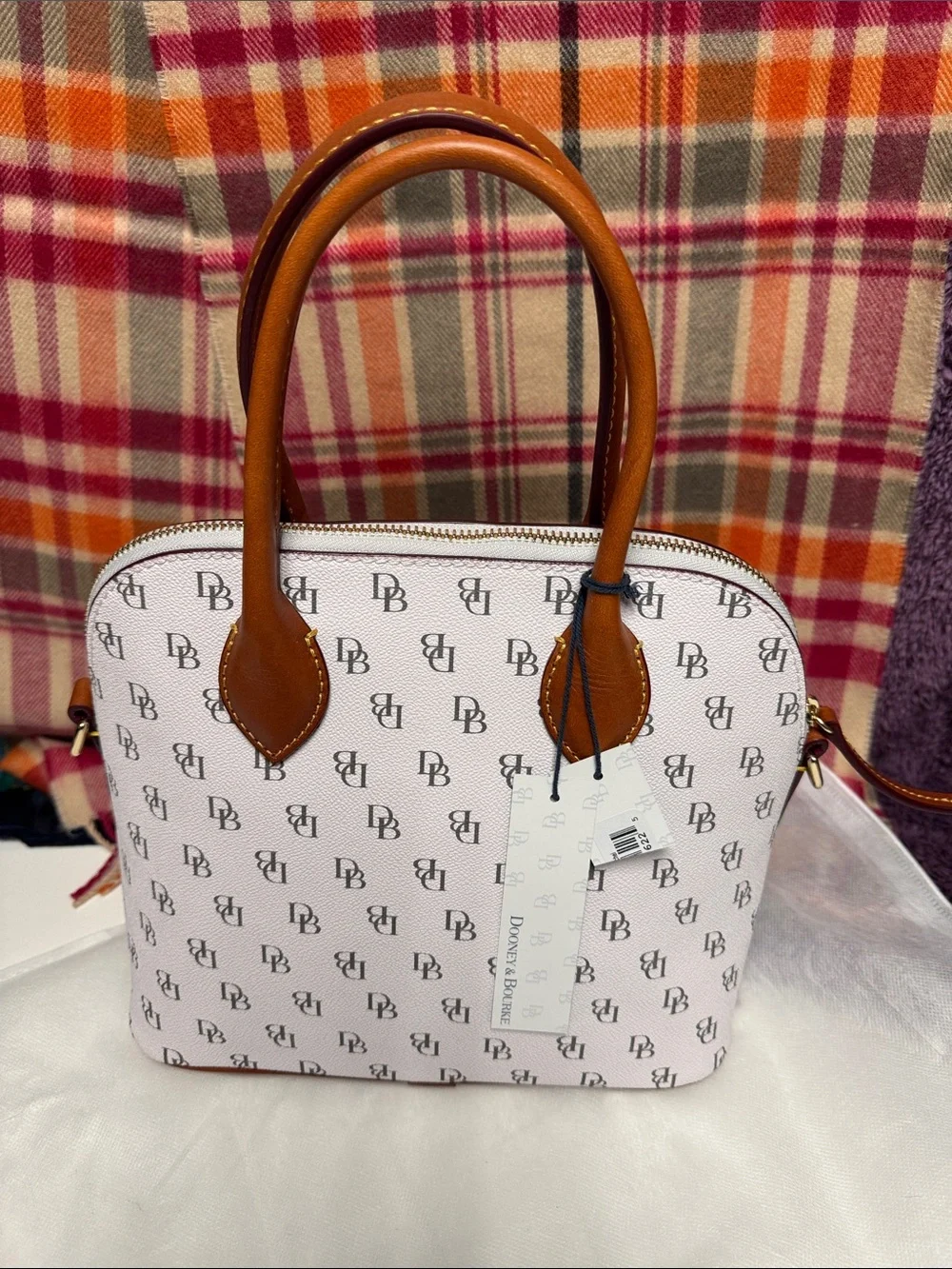 Dooney & Bourke White Satchel with Caramel Trim